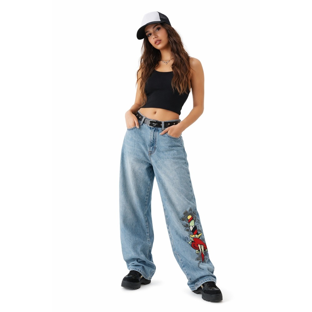 Ed Hardy Tattoo Loose Fit Jeans 32x32 Wide Leg Y2K Streetwear Dagger‎ Sword NWT